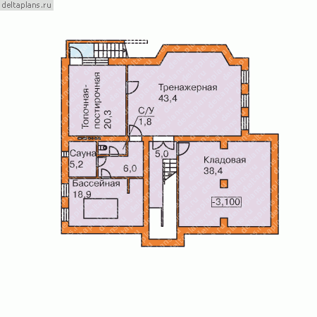 коттедж с тренажерной № W-402-1K - цоколь